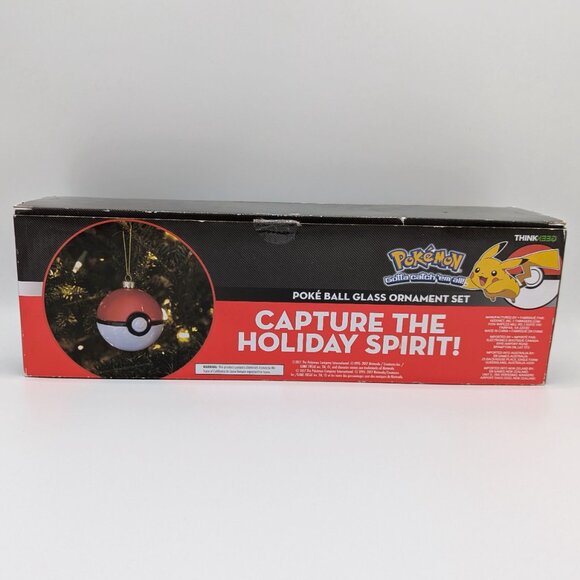 Four 4 Pokemon Poke Ball Christmas Glass Ornament Set Think Geek 2017 - Picture 3 of 5